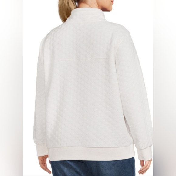 Comfy Quilted Sweatshirt Pullover Long Sleeve cozy White w/blue accents - Picture 2 of 7